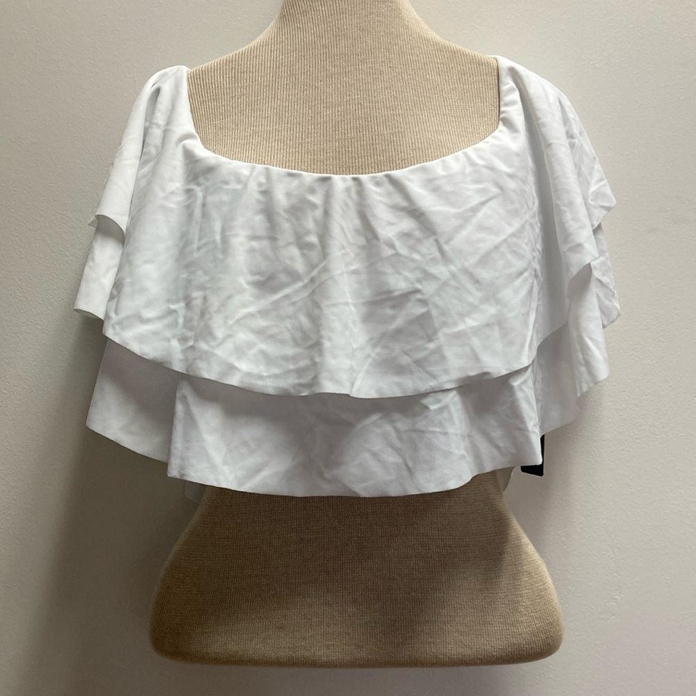 White Ruffled Off-Shoulder Swim Top